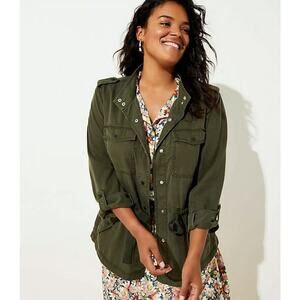 [LOFT] Olive Green Utility Cargo Jacket Snap Button Drawstring Waist Sz Medium M